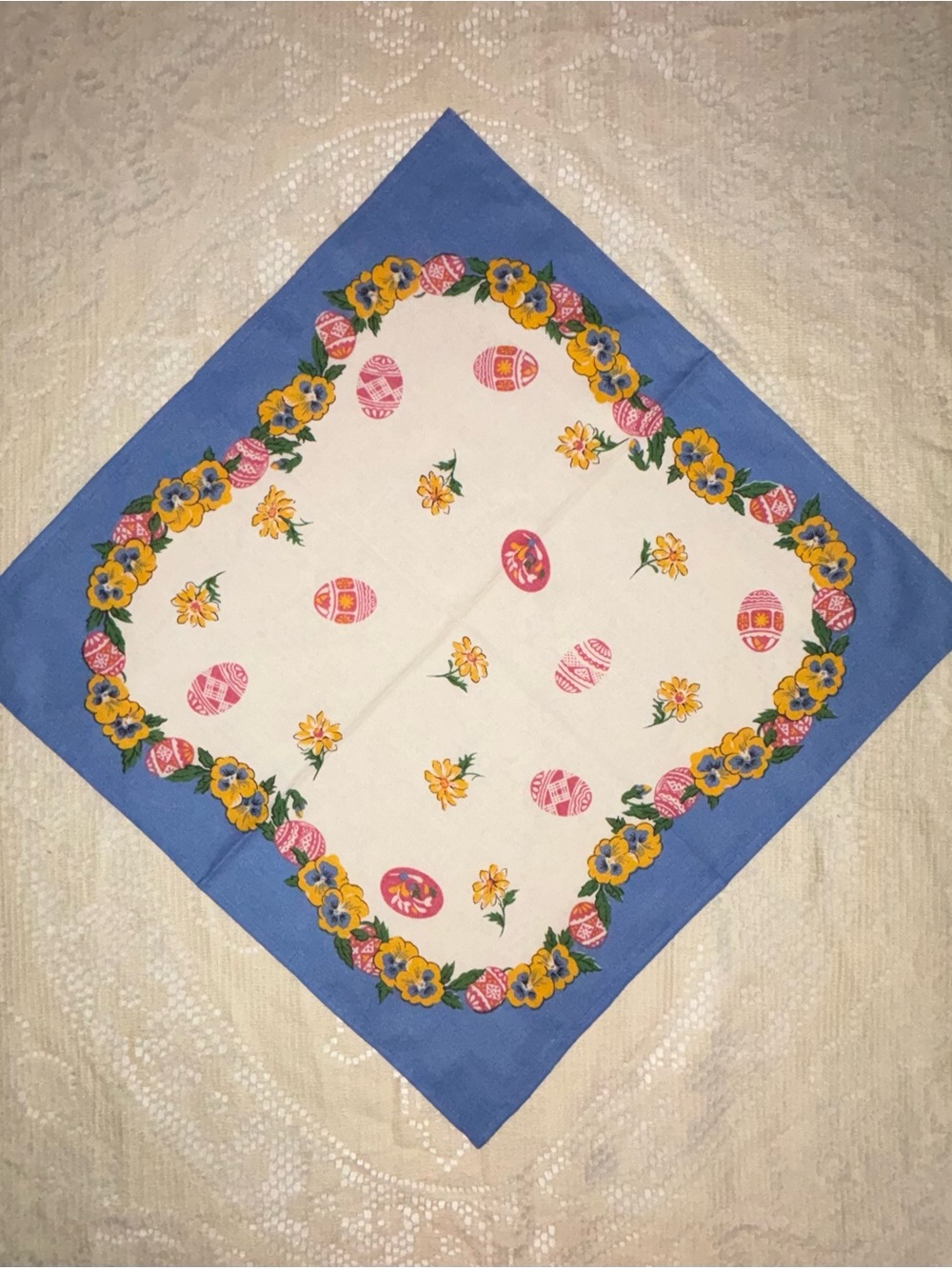 Vintage Wilton Court Blue Border Floral Easter Table Napkin Set of 3 BRAND NEW